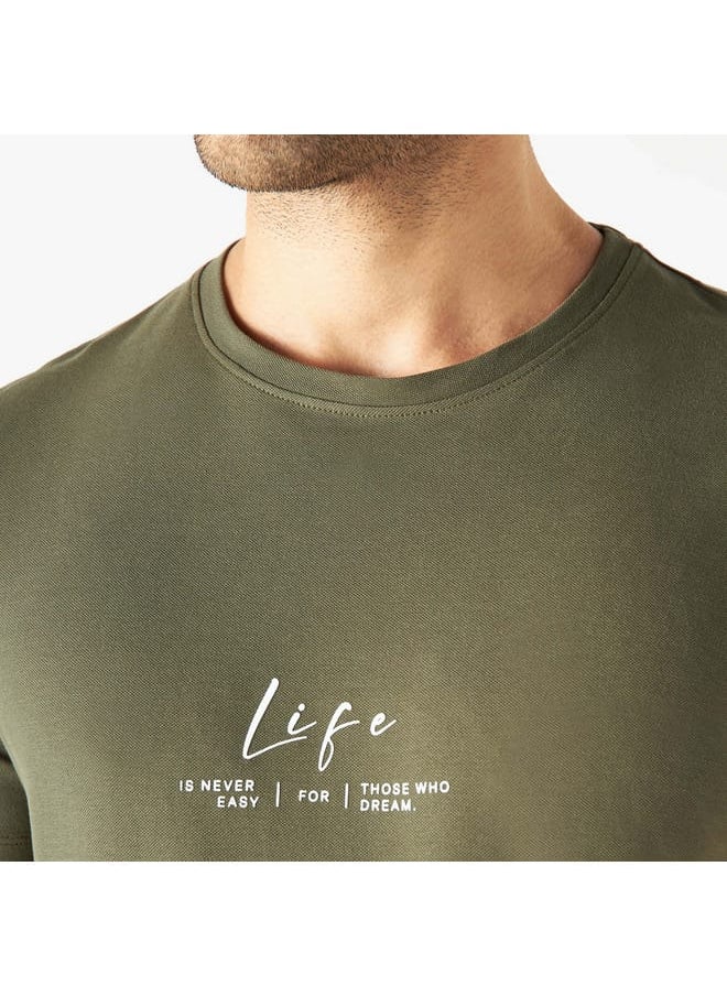 Iconic Iconic Slogan Print Crew Neck T-shirt with Short Sleeves  - Image 4
