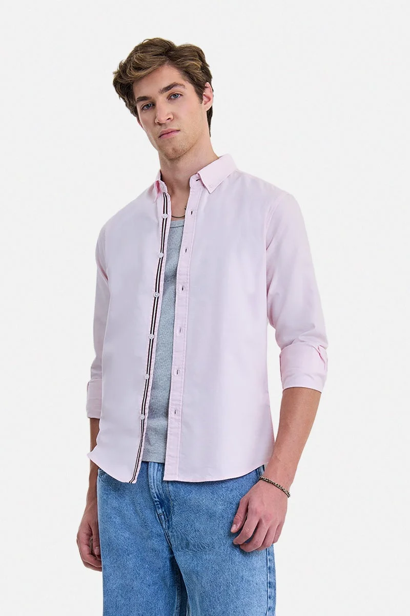 SNITCH Light Pink Textured Long Sleeve Slim Fit Party Shirt