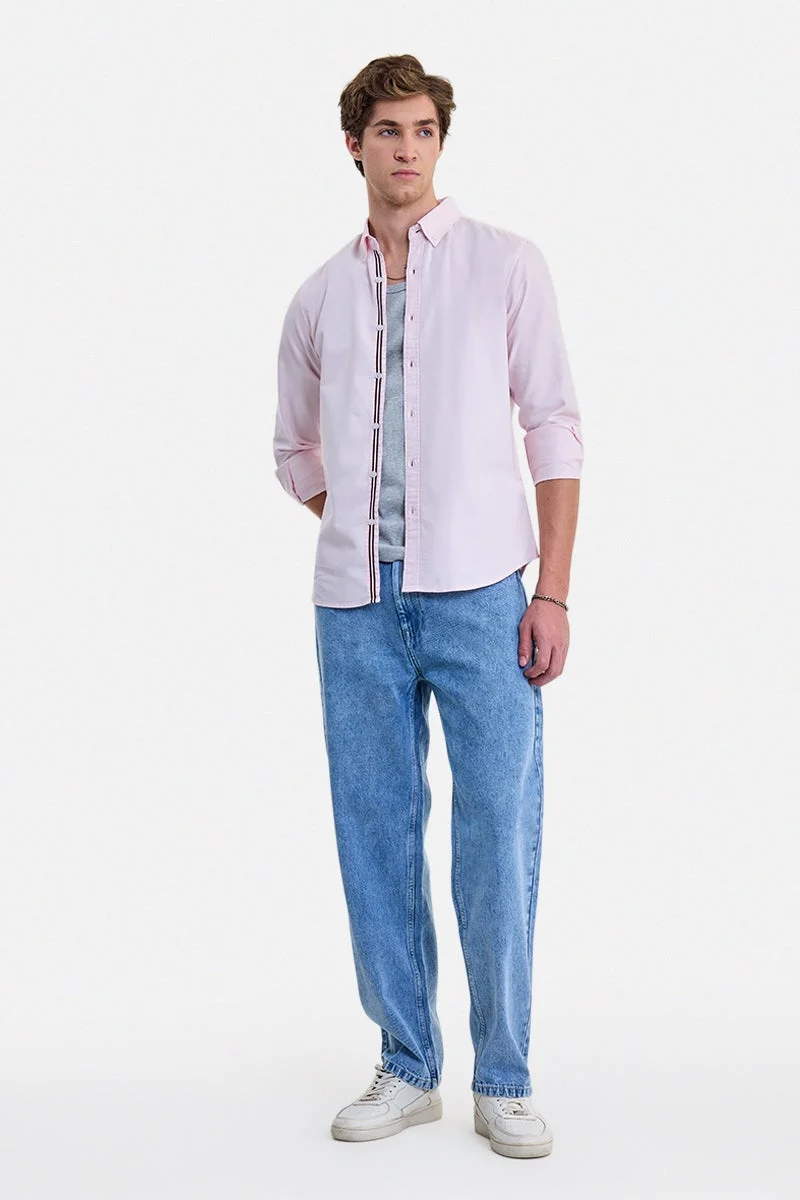 SNITCH Light Pink Textured Long Sleeve Slim Fit Party Shirt