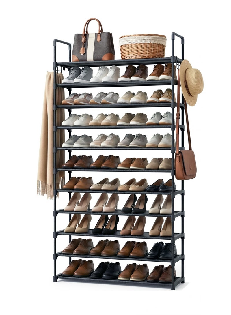ZIMNEST Shoe Rack for Closet - 10-Tier Shoe Organizer with Hook Rack, Large-Capacity & Space-Saving Shoe Shelf for Entryway, Bedroom, Living Room,32.2" x 11.8" x 68.5", Black - Image 1