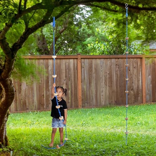 Boffle Wooden Rope Climber For Kids For Physical Activity Indoor & Outdoor Toy (7 Wooden Round Ball Beads With S Hook) (Blue),1 Count - Image 3