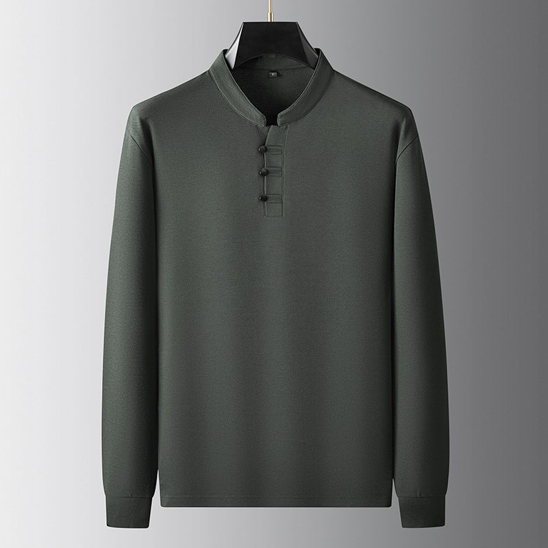 Fat Brother In The Autumn Of Men'S Plus Fat Plus Size Vertical Collar Buckle Long Sleeve T-Shirt Men'S Base Shirt - Image 3
