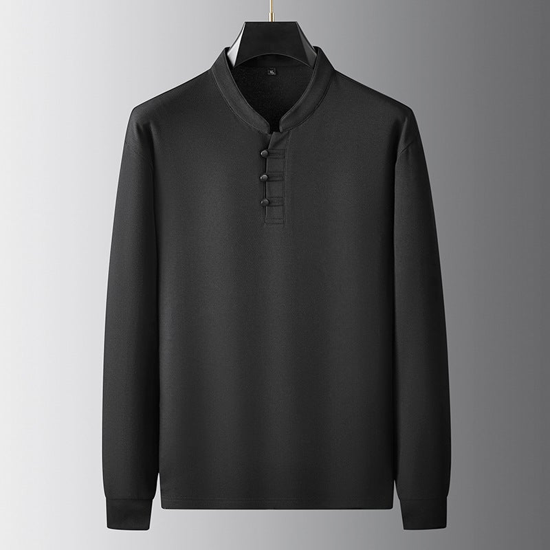 Fat Brother In The Autumn Of Men'S Plus Fat Plus Size Vertical Collar Buckle Long Sleeve T-Shirt Men'S Base Shirt - Image 1