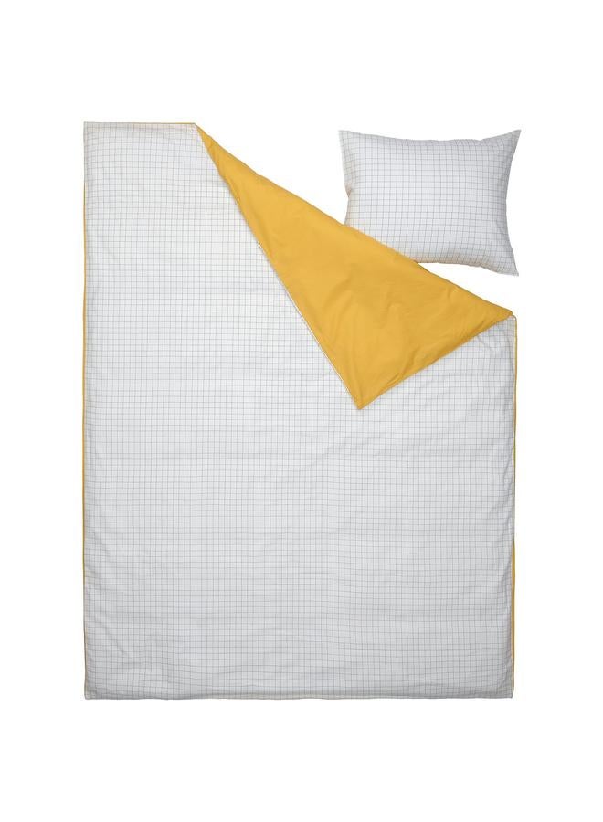 erorex Duvet cover and pillowcase, check pattern white/yellow, 150x200/50x80 cm - Image 2