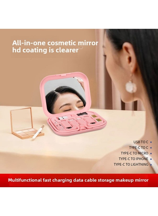 Square Multi-function Data Cable Storage Box 60W Fast Charging Line Adapter Storage 6-in -1 Mobile Phone Bracket Charging Line-Color:Deep Space Blue (with Mirror  - Image 4