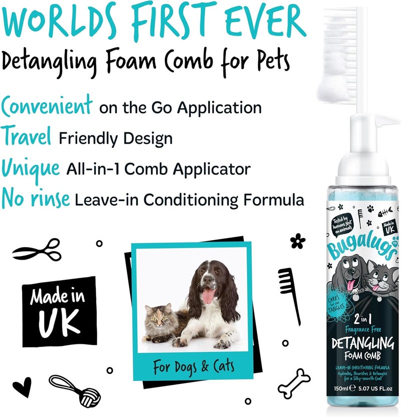 Bugalugs 2in1 Fragrance Free Detangling Foam Comb for Dogs - 150ML - Image 2