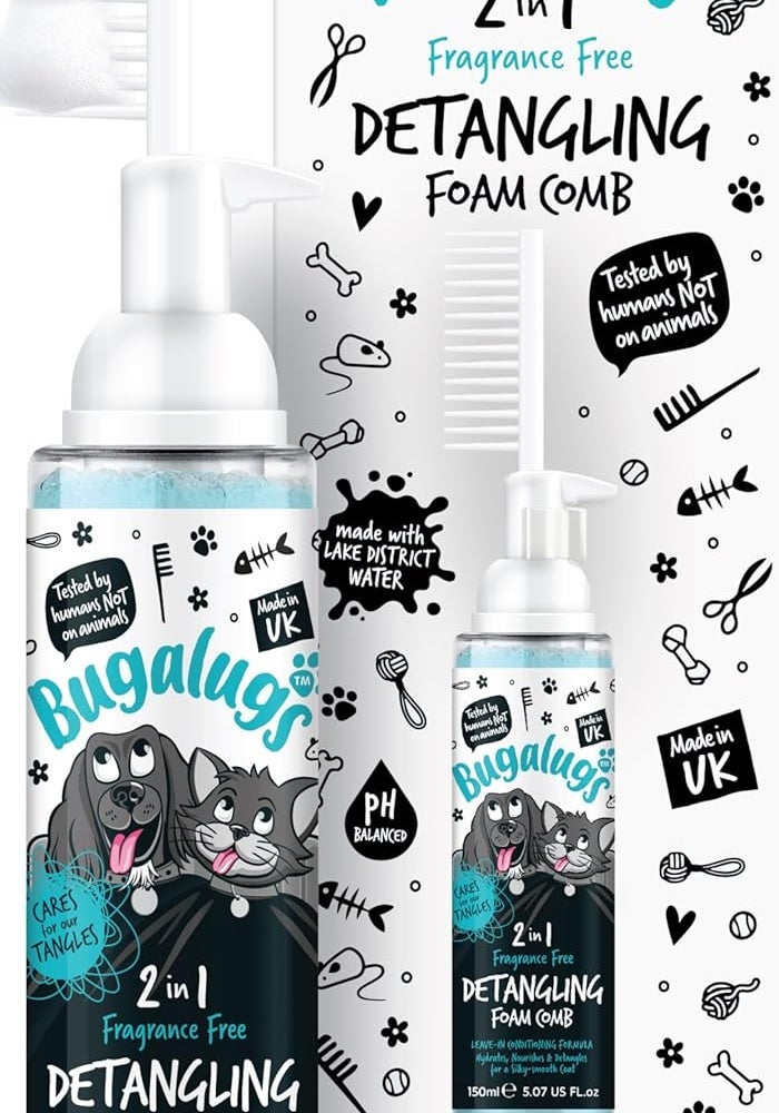 Bugalugs 2in1 Fragrance Free Detangling Foam Comb for Dogs - 150ML - Image 1