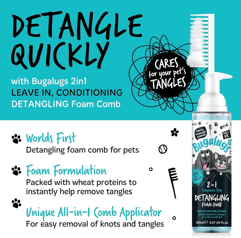 Bugalugs 2in1 Fragrance Free Detangling Foam Comb for Dogs - 150ML - Image 5