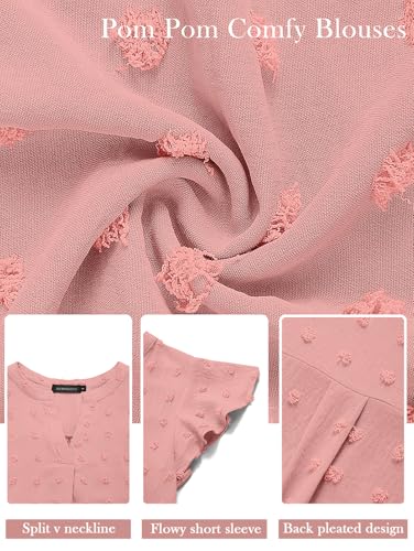 MEROKEETY Women V Neck Flowy Short Sleeve Swiss Dot Blouse Business Casual Loose Shirt Top Pink Medium - Image 5