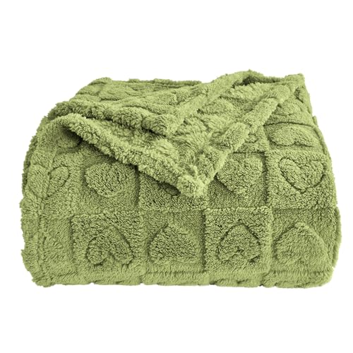 GIOKARNNA Heart Checkered Throw Blankets, for Love Mother Friends Pets,280 GSM Super Soft Warm Lightweight Fluffy Bed Blanket for Women Anniversaries(Sage Green,50"x60") - Image 1