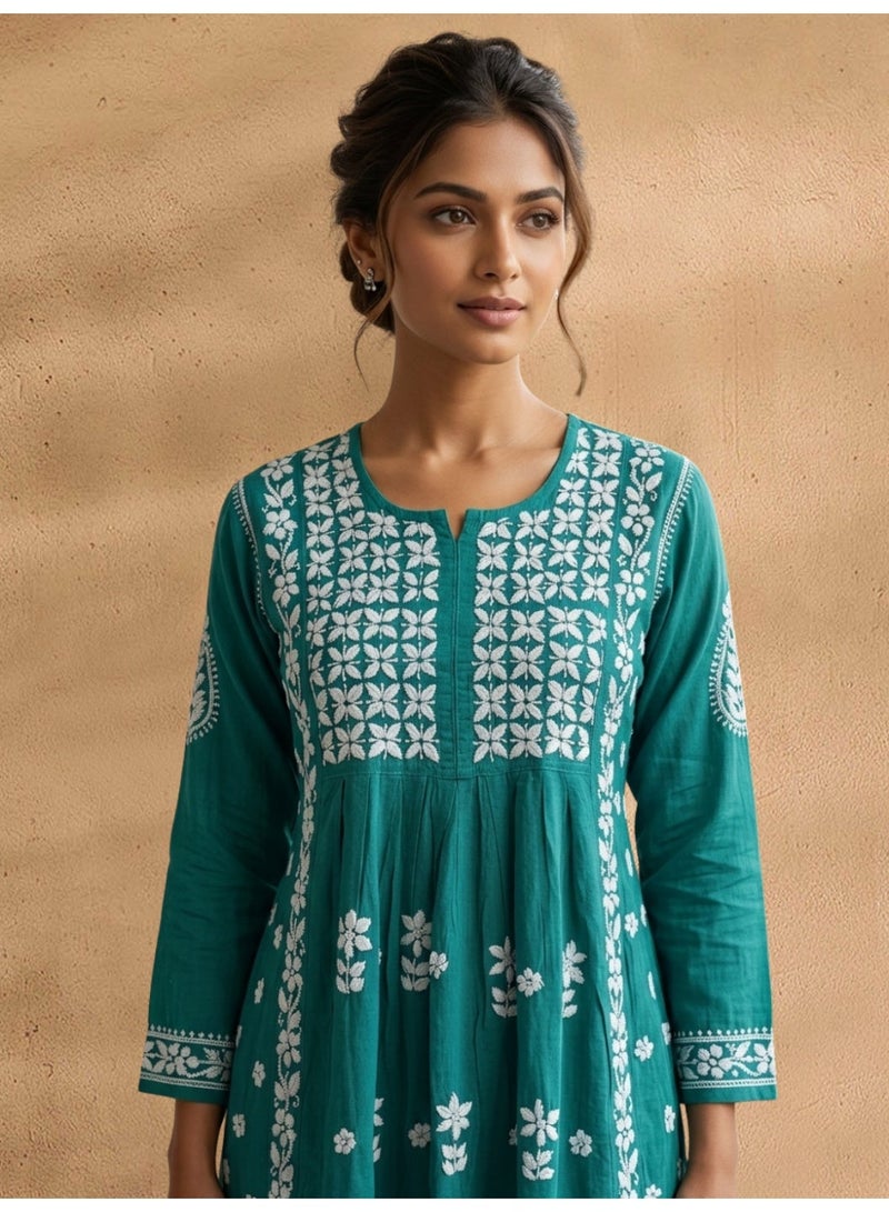 Alaya Women Hand Embroidered Chikankari Cotton Kurta-AL3549 - Image 2