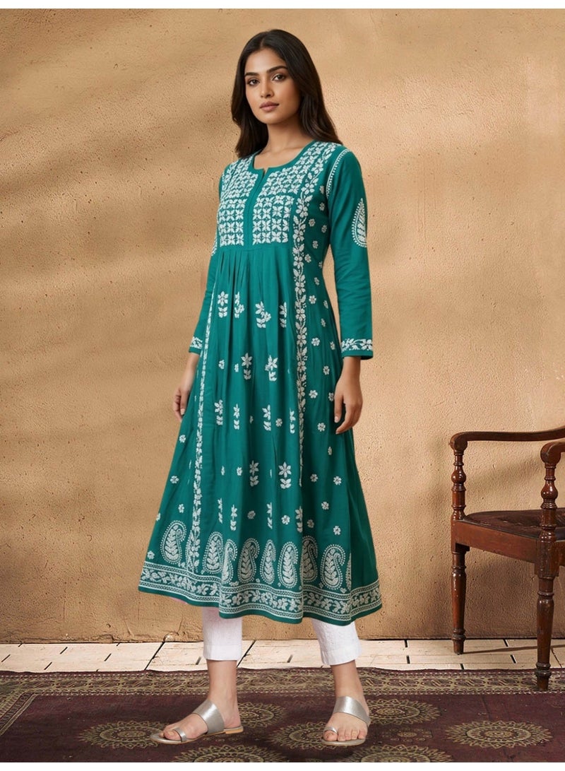 Alaya Women Hand Embroidered Chikankari Cotton Kurta-AL3549 - Image 5