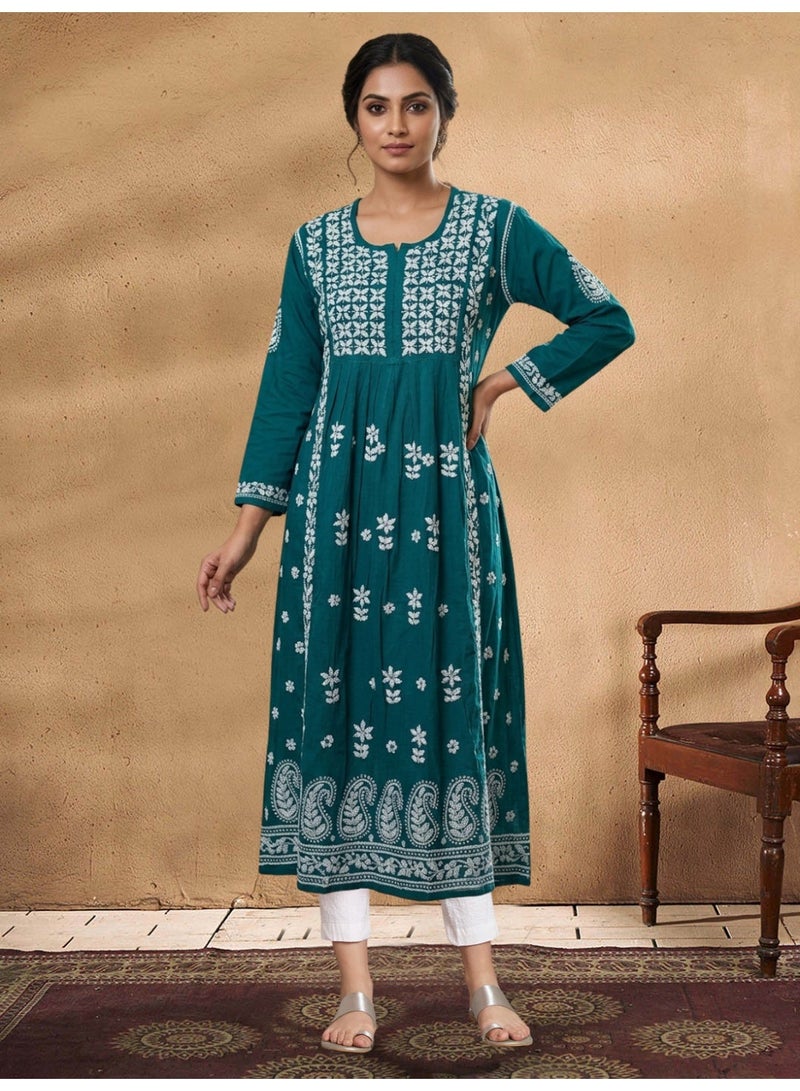 Alaya Women Hand Embroidered Chikankari Cotton Kurta-AL3549 - Image 4