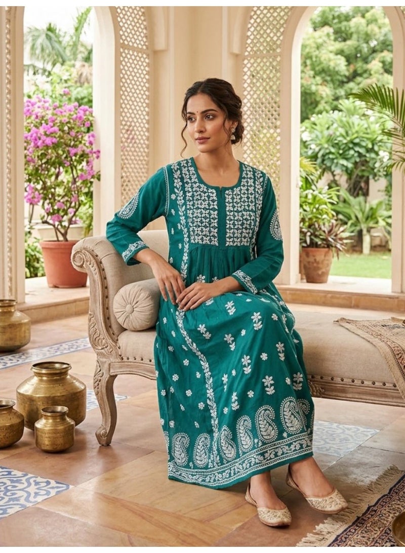 Alaya Women Hand Embroidered Chikankari Cotton Kurta-AL3549 - Image 1