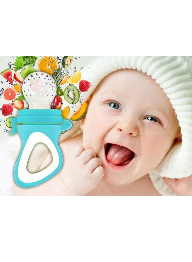 Bebiland 11Pcs Baby Food Feeder, 2 Silicone Baby Toothbrushes, 2 Pack Baby Fruit Feeder Pacifier Fresh Food Feeder with 6 Sizes Silicone Pouches, 1 Baby Feeding Spoons for Toddlers Infant, Blue  - Image 4