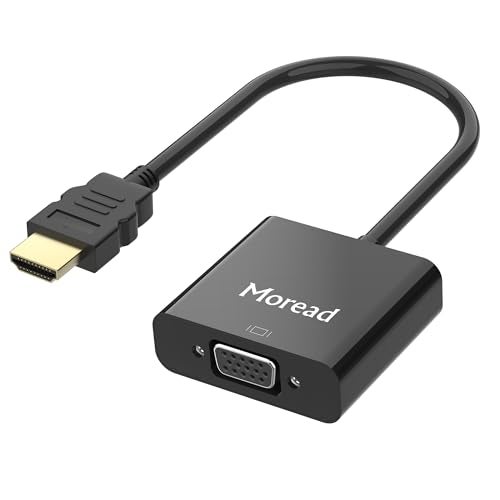Moread HDMI to VGA with Audio, Gold-Plated Active HDMI to VGA Adapter (Male to Female) with Micro USB Power Cable & 3.5mm Audio Cable for PS4, MacBook Pro, Mac mini, Apple TV and More - Black - Image 1