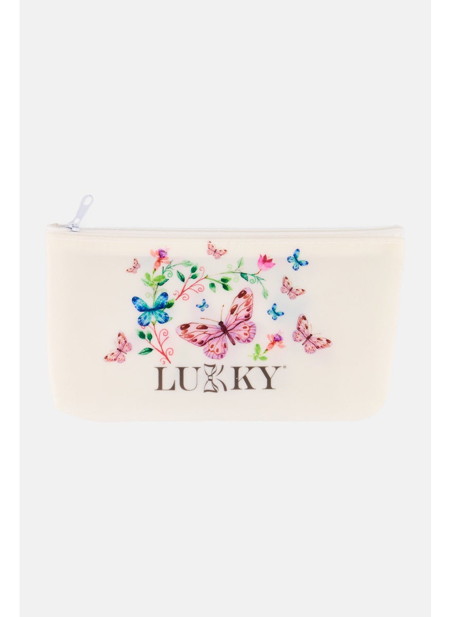 LUKKY Kids Girl Graphic Print Silicon  Coin Pouch, Beige  - Image 1