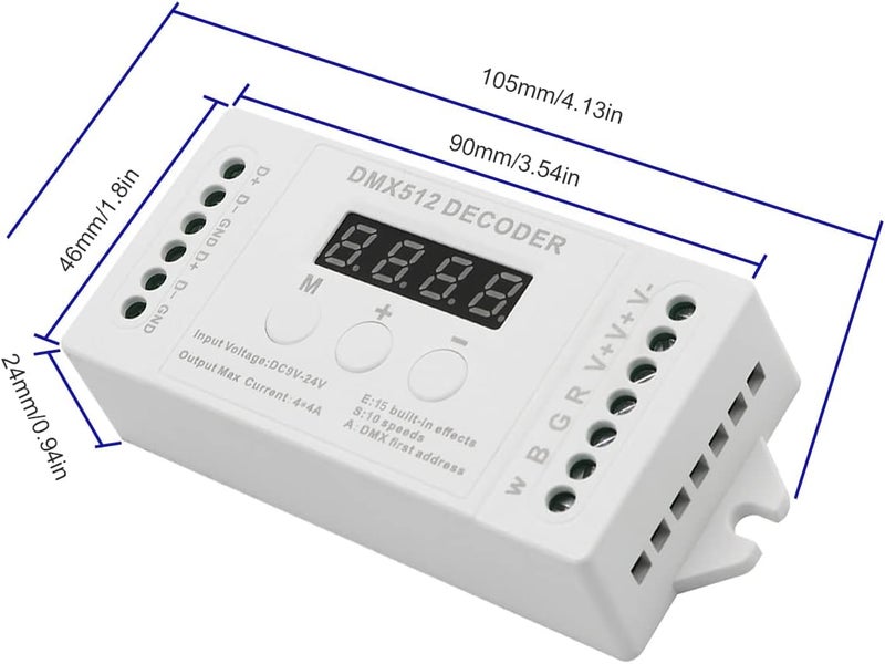 AKEPO Mini 4CH DMX Digital Display Decoder, DMX512 Controller for RGBW LED Lights DC9-24V 4A/CH with 15 Built-in Effects (Mini 4 Channel with Display) - Image 3