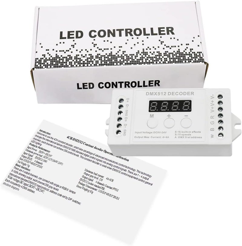 AKEPO Mini 4CH DMX Digital Display Decoder, DMX512 Controller for RGBW LED Lights DC9-24V 4A/CH with 15 Built-in Effects (Mini 4 Channel with Display) - Image 4