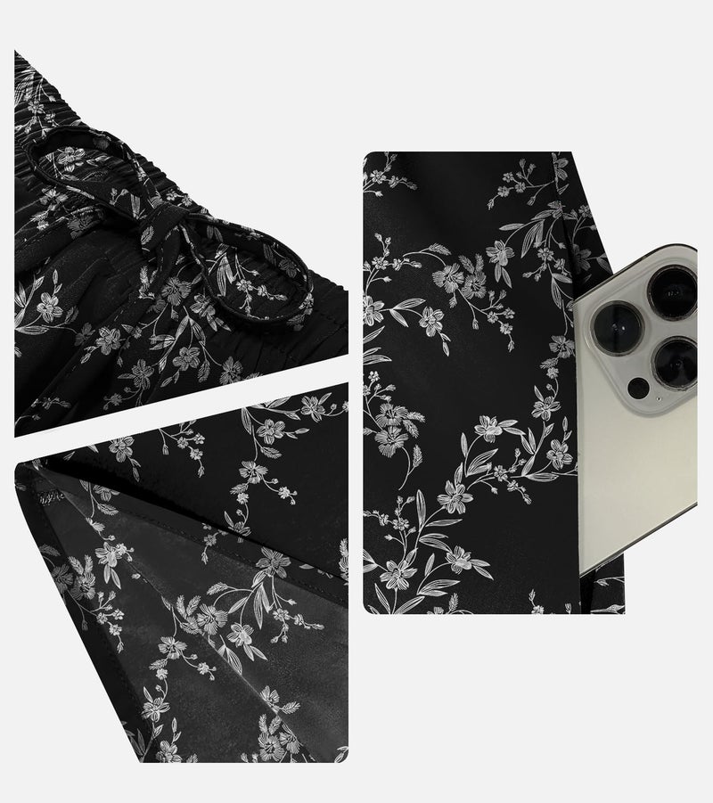 Yincro Women Flowy Maxi Skirt Summer Pleated High Waisted Casual Long Skirts with Pockets (White Flower Black, XL) - Image 2