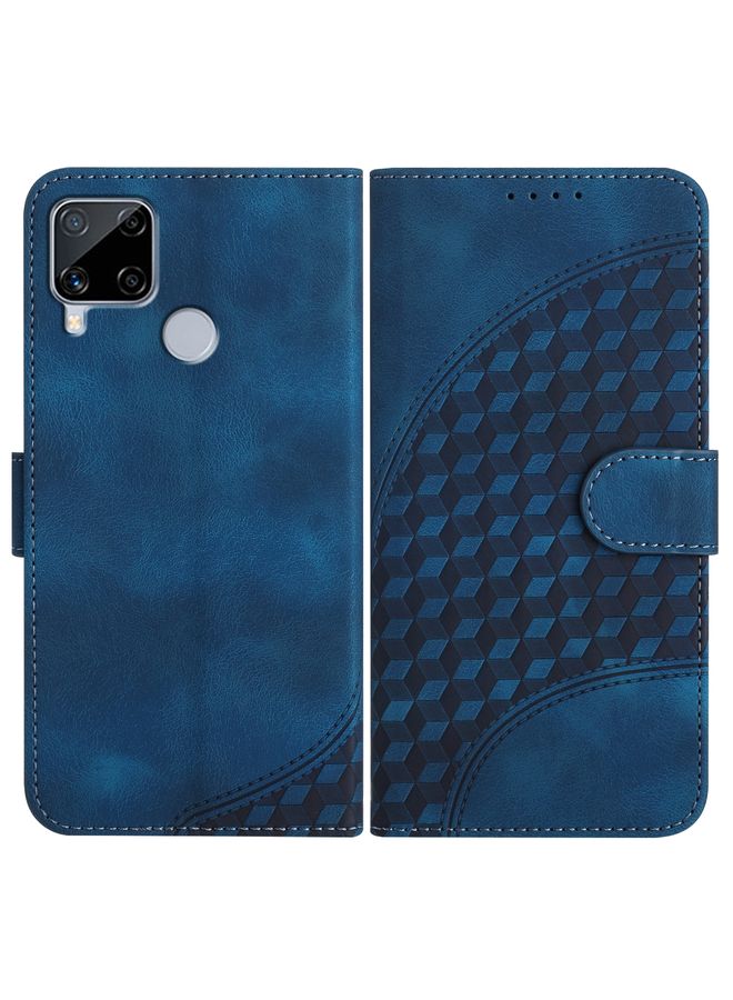 Case Cover For Realme C15/C12/Narzo 20/7i Global YX0060 Elephant Head Embossed Phone Leather Case with Lanyard Royal Blue