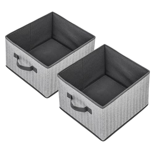 EITMOW Storage Baskets, 11-Inch Woven Fabric Bins, Storage Cubes with Reinforced Handles, Organizer Bins for Closet Shelves, Foldable, for Toys, Clothes, Natural Beige (2PCS/Grey-11*11*7.8inch) - Image 1