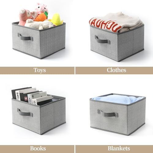 EITMOW Storage Baskets, 11-Inch Woven Fabric Bins, Storage Cubes with Reinforced Handles, Organizer Bins for Closet Shelves, Foldable, for Toys, Clothes, Natural Beige (2PCS/Grey-11*11*7.8inch) - Image 3