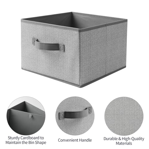 EITMOW Storage Baskets, 11-Inch Woven Fabric Bins, Storage Cubes with Reinforced Handles, Organizer Bins for Closet Shelves, Foldable, for Toys, Clothes, Natural Beige (2PCS/Grey-11*11*7.8inch) - Image 5