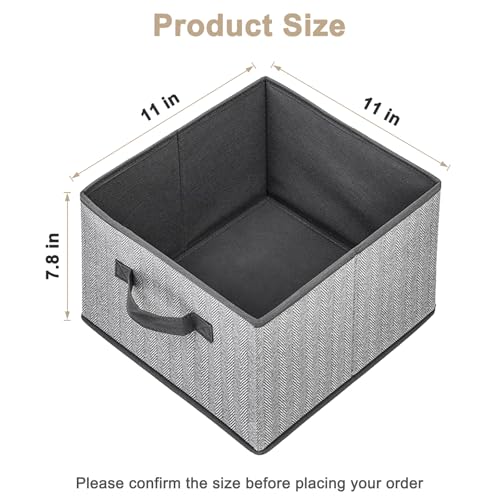 EITMOW Storage Baskets, 11-Inch Woven Fabric Bins, Storage Cubes with Reinforced Handles, Organizer Bins for Closet Shelves, Foldable, for Toys, Clothes, Natural Beige (2PCS/Grey-11*11*7.8inch) - Image 2