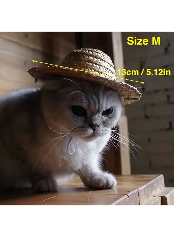 قبعة القش الكبيرة للكلاب والقطات مع مظلة صفراء للحماية من الشمس واللعب في الهواء الطلق - Image 3