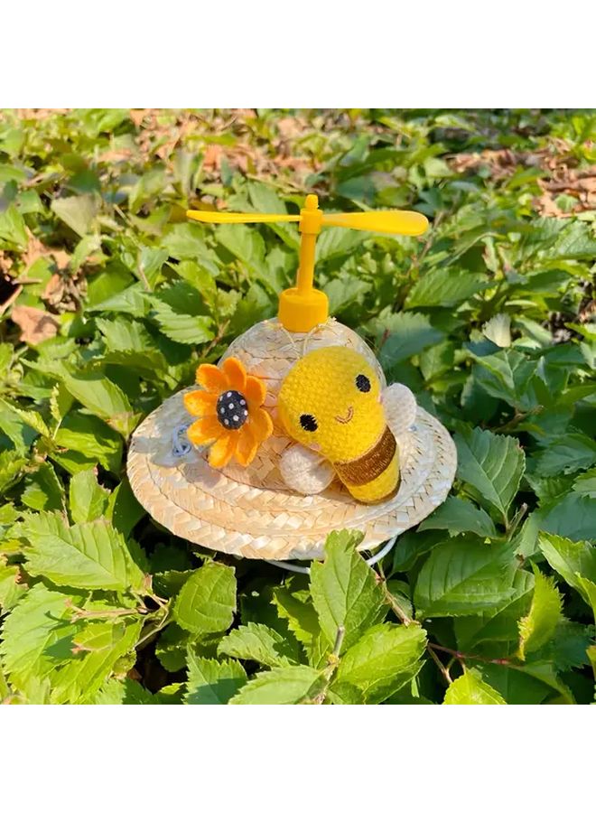 قبعة القش الكبيرة للكلاب والقطات مع مظلة صفراء للحماية من الشمس واللعب في الهواء الطلق - Image 2