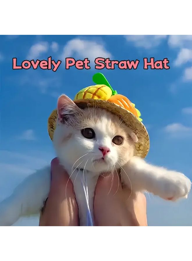 قبعة القش الكبيرة للكلاب والقطات مع مظلة صفراء للحماية من الشمس واللعب في الهواء الطلق - Image 5