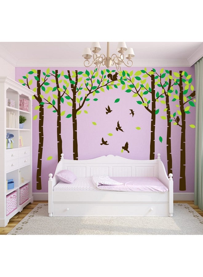 MAFENT Six Birch Tree Wall Decals Birds Cute Squirrel Forest Wall Stickers for Kids Room Nursery Bedroom Living Room Classroom Decoration (Brown,Green) - Image 3