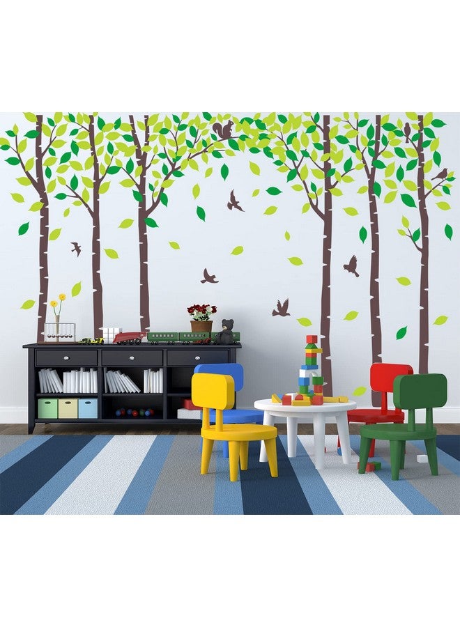MAFENT Six Birch Tree Wall Decals Birds Cute Squirrel Forest Wall Stickers for Kids Room Nursery Bedroom Living Room Classroom Decoration (Brown,Green) - Image 2