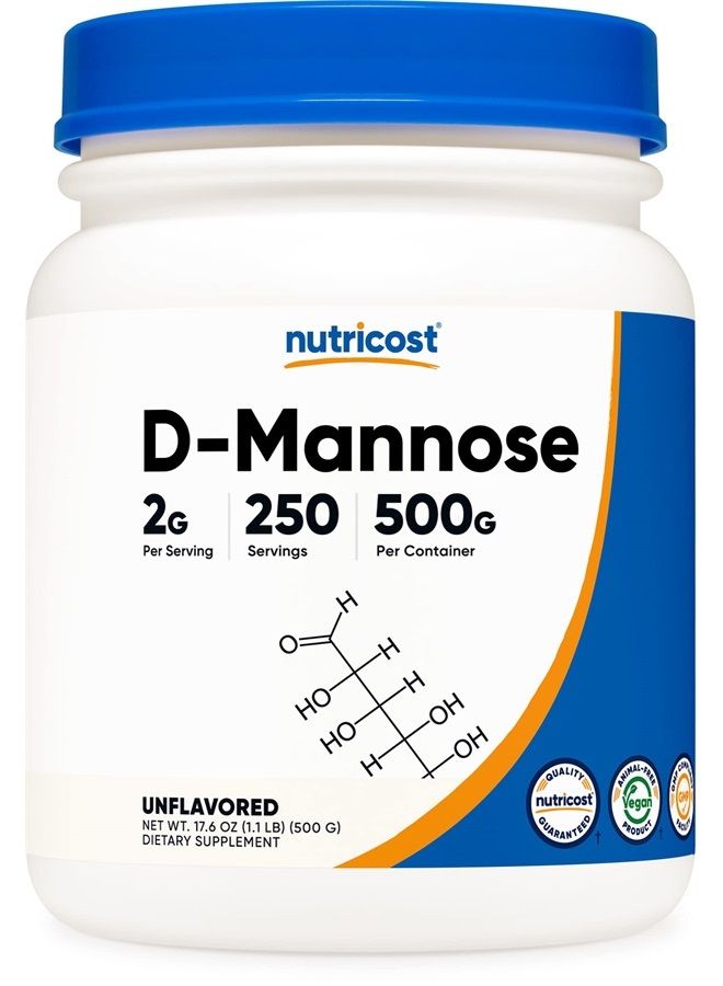 D-Mannose Powder 500 Grams (250 Servings) - Vegan, Non-GMO and Gluten Free
