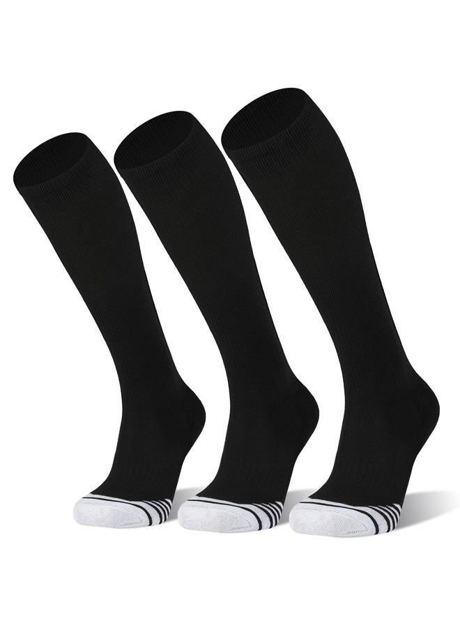 FITRELL 3 Pack Baseball Soccer Softball Socks for Kids Youth Men & Women Over-the-Calf Knee High Socks, Black, Small - Image 1