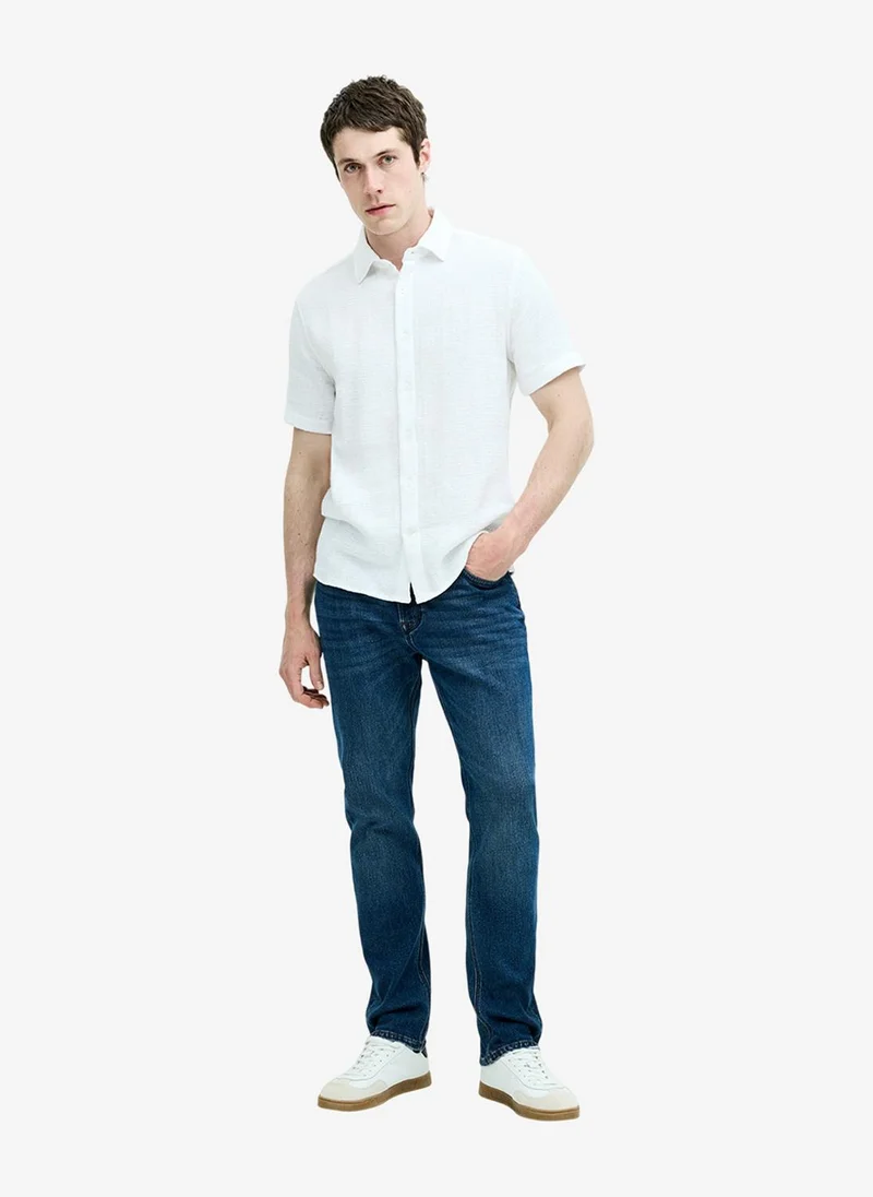 French Connection Men's White Ss Open Weave Shirt