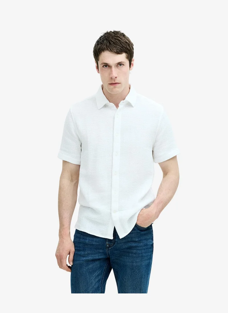 French Connection Men's White Ss Open Weave Shirt