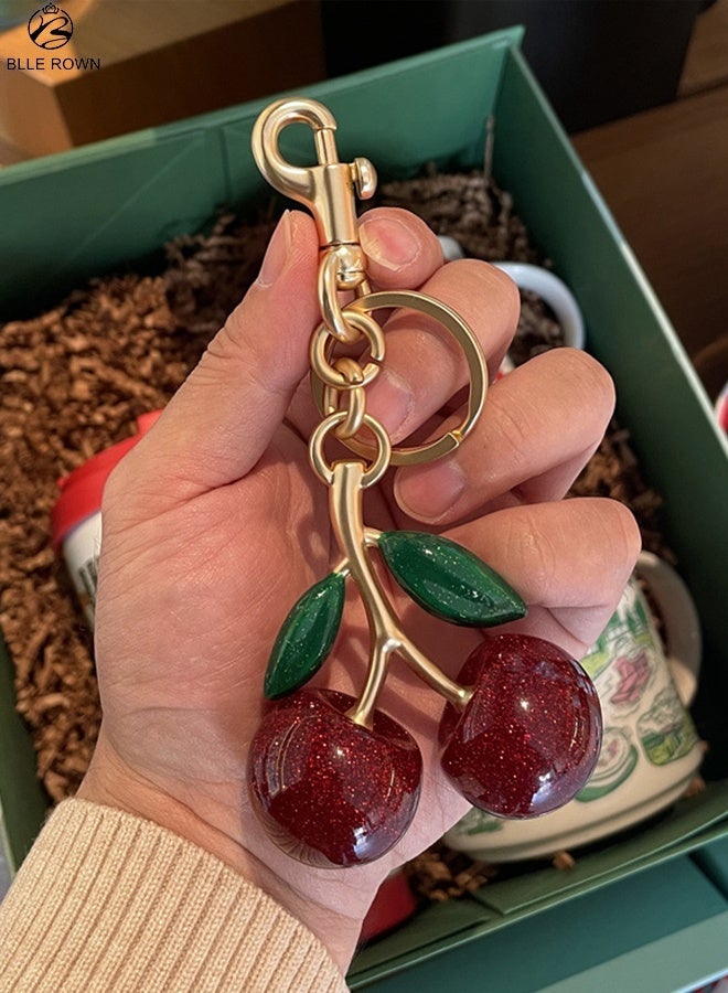 BLLE ROWN Cherry Bag Charm Purse Keychain - Red Car Accessory for Women's Bags - Image 2