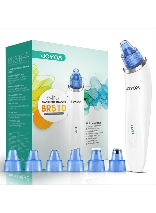 VOYOR Blackhead Remover Pore Vacuum - Blackheads Remover Tools Electric Face Vacuum Pore Cleaner Acne Whiteheads Extractor with 6 Suction Heads and 5 Suction Levels for Men and Women BR510 - Image 1