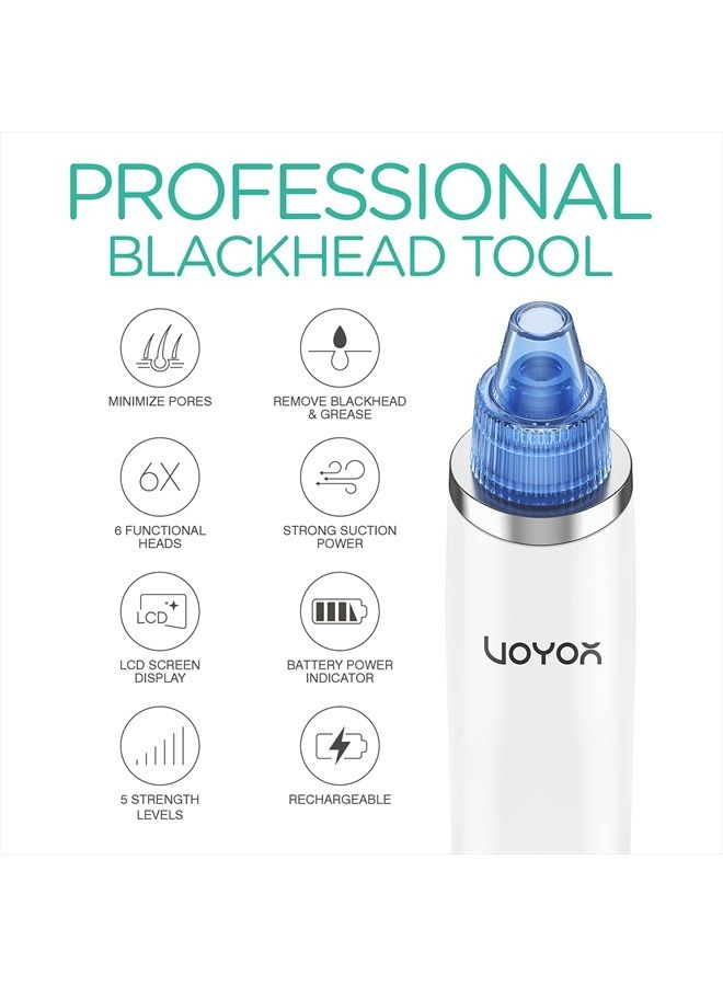VOYOR Blackhead Remover Pore Vacuum - Blackheads Remover Tools Electric Face Vacuum Pore Cleaner Acne Whiteheads Extractor with 6 Suction Heads and 5 Suction Levels for Men and Women BR510 - Image 2