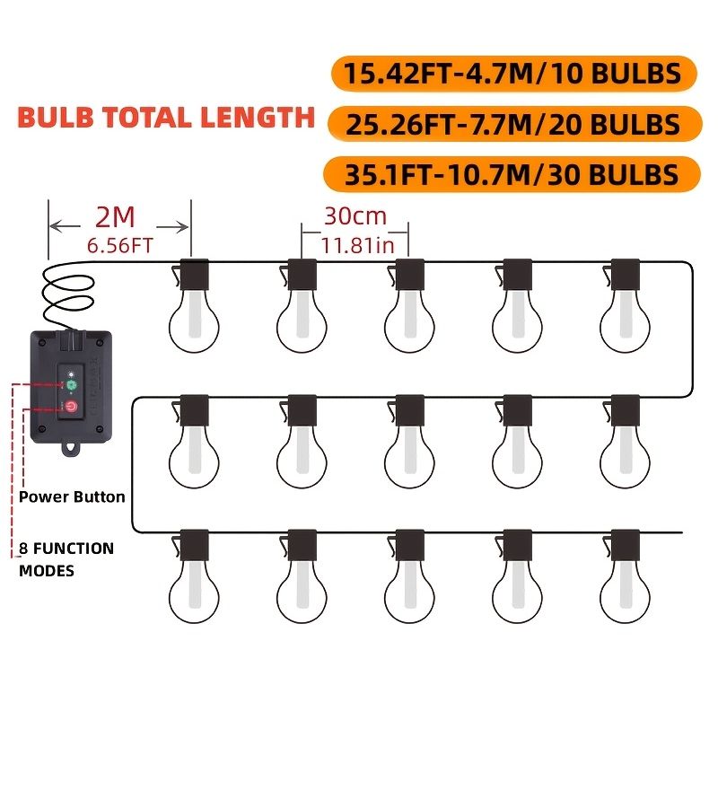 Warm Color Solar String Lights 15 4 Feet 10 Bulbs 8 Modes Shatterproof for Garden - Image 3