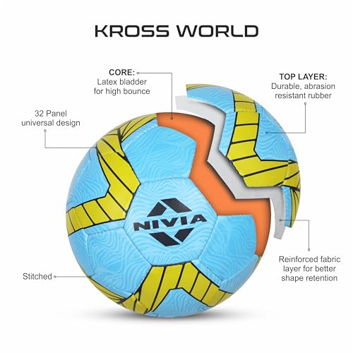 Nivia Kross World Football, Training Ball, 32 Panels, Durable Rubber Cover Hand-Stitched, Latex Bladder, As Per AIFF Standards, to Play On Both Natural and Artificial Grass - Image 3