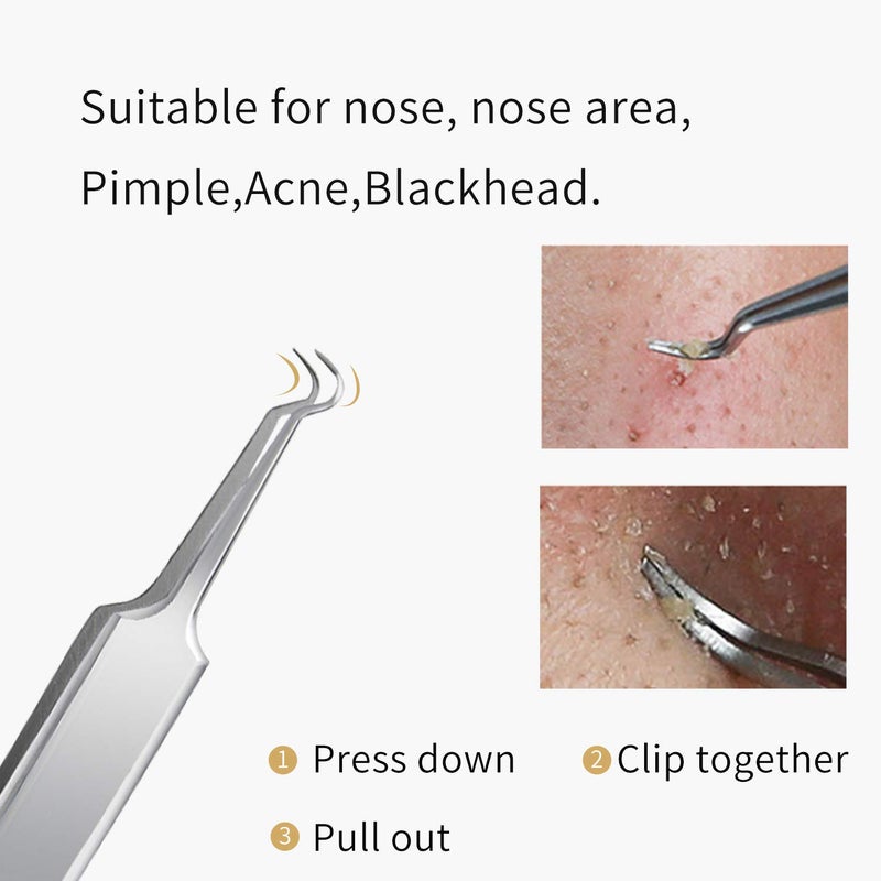 FIXBODY Blackhead and Splinter Remover Tools - Stainless Steel Professional Easily Cure Pimples Whiteheads Comedones Acne Zit Ingrown Hairs and Facial Impurities Bend Head Tweezer Surgical Kit - Image 3