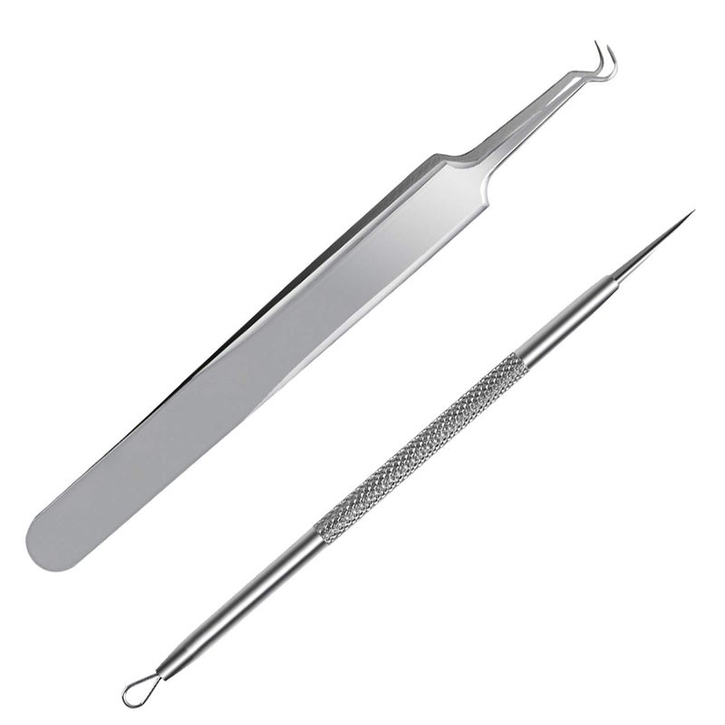 FIXBODY Blackhead and Splinter Remover Tools - Stainless Steel Professional Easily Cure Pimples Whiteheads Comedones Acne Zit Ingrown Hairs and Facial Impurities Bend Head Tweezer Surgical Kit - Image 1