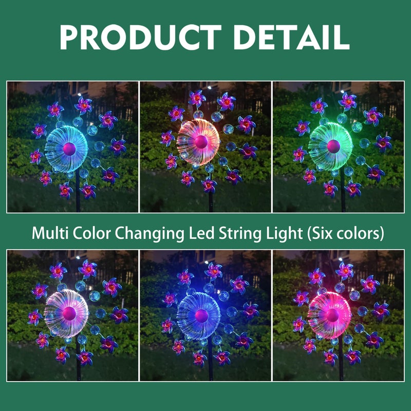 Yourongmao Solar Flower Wind Spinners for Yard and Garden, 40 Inch Solar Windmill Garden Whirligig Kinetic Spinners Decor for Lawn, Patio&Yard, Metal Wind Outdoor Sculpture - Image 4