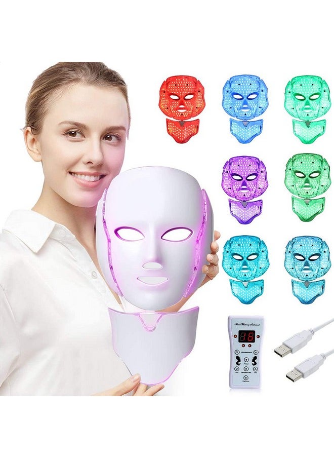 Dealsure - Led Face Mask Light Therapy 7 Color Skin Rejuvenation Therapy Led Photon Mask Light Facial Skin Care With Neck Care Anti Aging Skin Tightening Wrinkles Toning Inflammation Fighter Mask (White) - Image 1