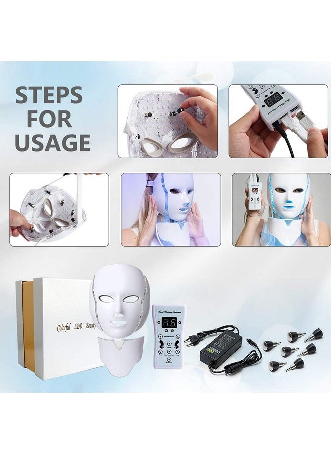 Dealsure - Led Face Mask Light Therapy 7 Color Skin Rejuvenation Therapy Led Photon Mask Light Facial Skin Care With Neck Care Anti Aging Skin Tightening Wrinkles Toning Inflammation Fighter Mask (White) - Image 1