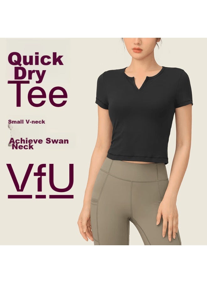 Vfu Sports T-shirt Short Sleeve Women's Breathable Quick-dry Yoga Wear Running Fitness Training Clothing, Black, S - Image 1
