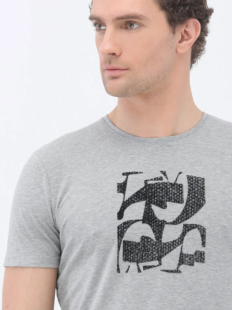 Kip Gray Printed Crew Neck 100% Cotton T-Shirt